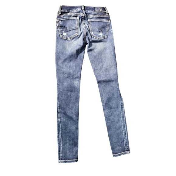 American Eagle Jeggings‎ Ripped Distressed Dark Wash Denim Jeans Size 4 - Picture 2 of 7